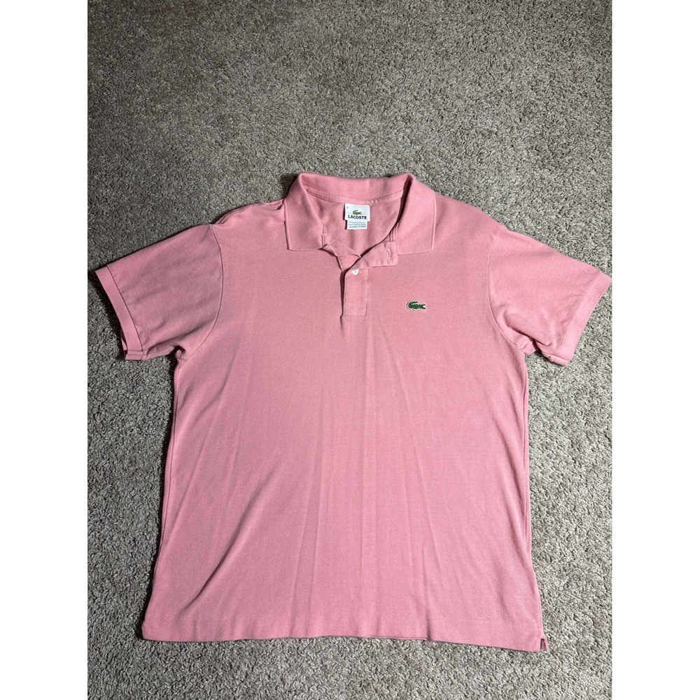 Lacoste Mens Pink Short Sleeve Cotton Pique Polo Shirt Size 6 XL